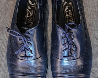 Vintage Mens Ennesi Gold Navy Blue Leather Oxfords