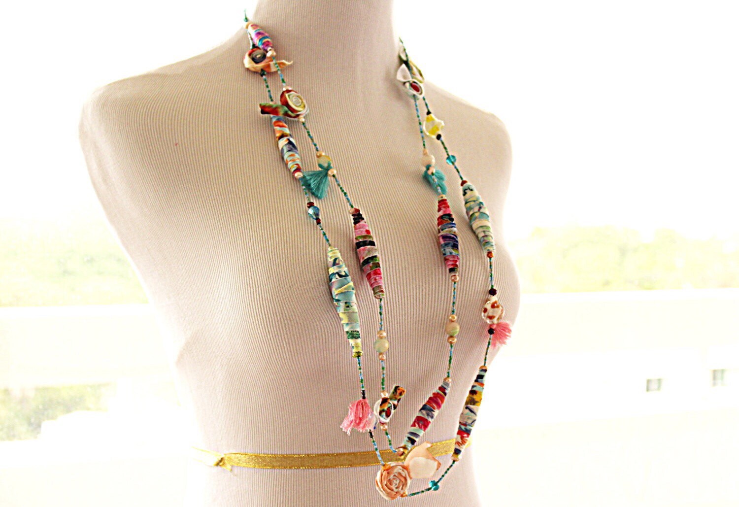 Tassel necklace Tassel Fabric Jewelry Tassel by PriFabricsAndBeads