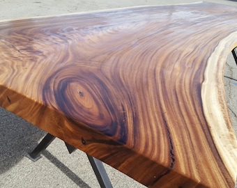 130" Solid Slab Acacia Wood, Live Edge Dining Table Hand Crafted 041 SOLD