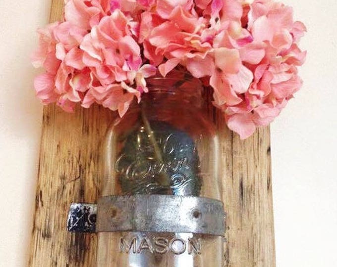 Mason Jar SET - Reclaimed Wood and Mason Jar - Mason Jar Candle Holder - Mason Jar Vase - Reclaimed Wood Wall Sconce - Wall Vase