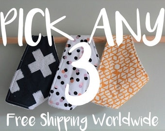 Bandana Bib, Baby Bib, Dribble Bib, Handmade Bib, Drool Bib PICK ANY 3 - Dribble Bib Bulk Buy, Bib Pack