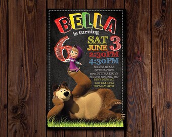 Masha and the Bear Invitations, Masha Birthday Invites, Masha and Bear Printable Party Invitation, Masha Pool Party, Masha and Bear Theme