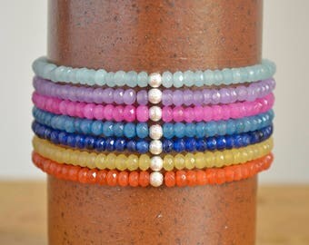 Agate Stone Bracelet - Gemstone Stretch Bracelets - Coloured Bracelets - Summer Festival Jewelry - Stacking Bracelets - Protection Bracelet