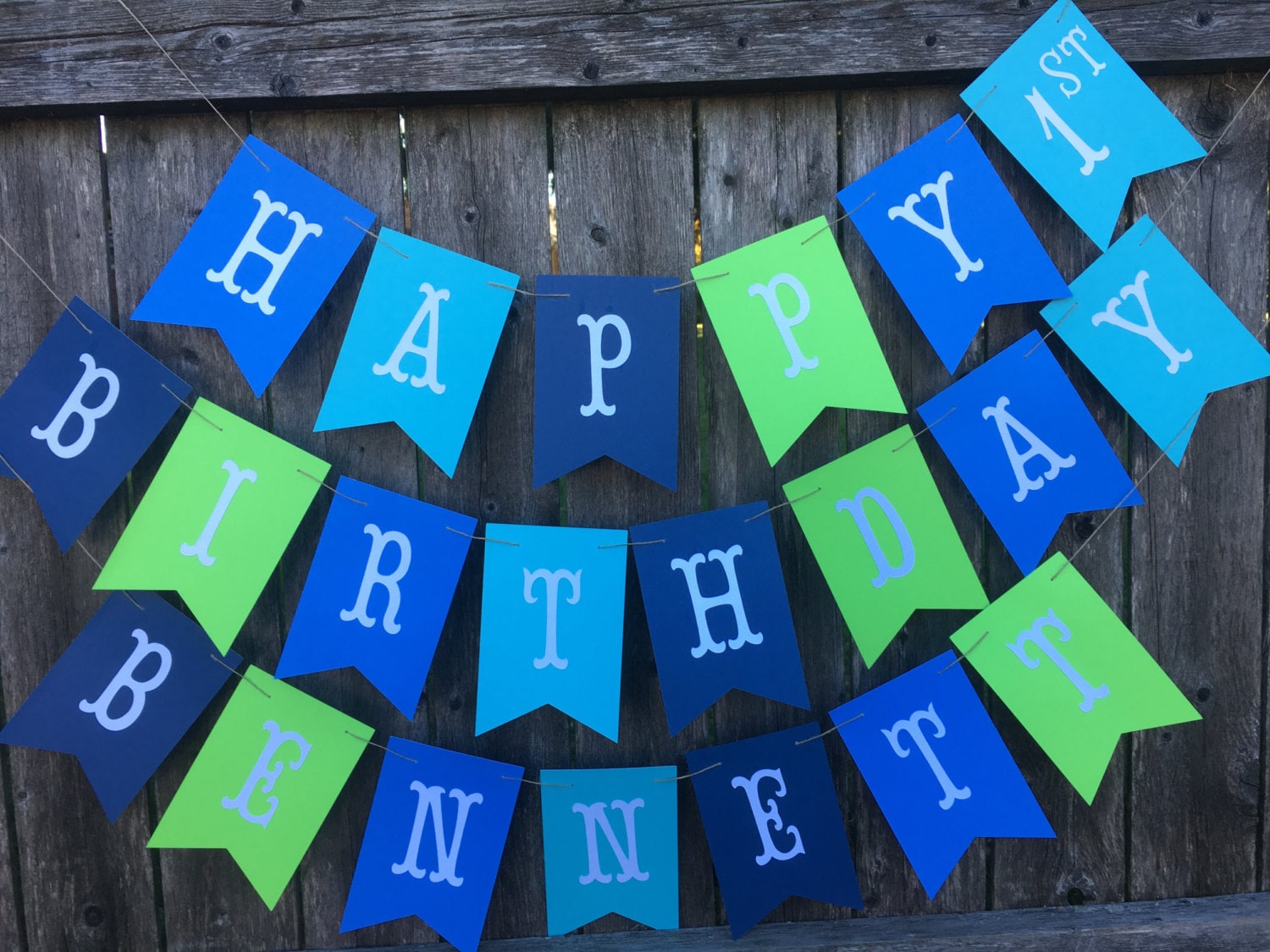 boy birthday banner. Lime green and blue birthday banner.