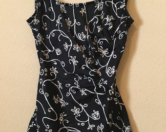 Early 90s UNITE! Black Floral One Piece with Cinched Side