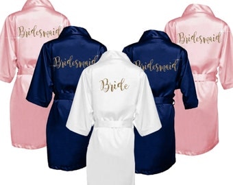 Bridesmaid Robes Set of 7 - Bridal Party Robes - Bridesmaid Wedding Gift - Robe - Personalized Satin Robes