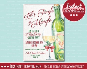 CHRISTMAS PARTY INVITATION, Printable, Cocktail Party, Christmas Party, Christmas, Wine, Holiday, Party, Digital File, Instant Download