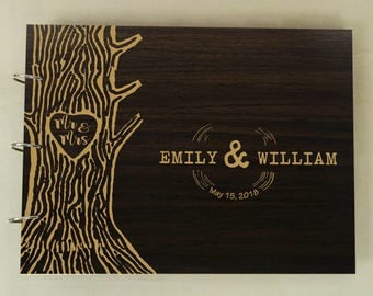 Rustic Wedding Guestbook, Sign In Book, Custom Wedding Guestbook, Personalized Scrapbook, Wood Engraved Guest book, Bridal Shower Gift PGB36