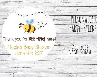 Personalized Baby Bee Shower Stickers, Baby Shower, What Will You Bee, Bee Favors, Summer Shower, Garden, Party