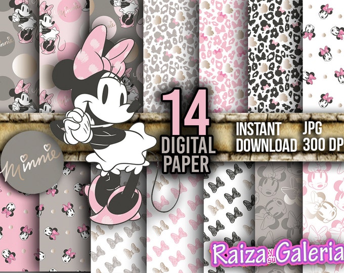 AWESOME Disney Minnie Pink Champagne Digital Paper. Instant Download - Scrapbooking - MINNIE Champagne Pink Printable Paper Craft!