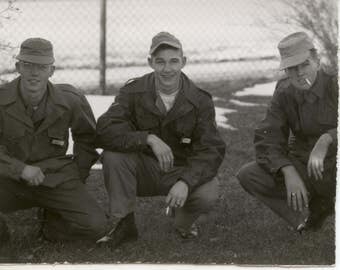 WWII Soldier in Uniform on base X2 B/W Photo 1940"s