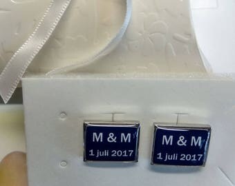Personalized cufflinks wedding - Custom made - Initials / Name and wedding date