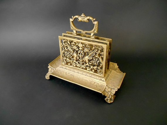 Antique Bronze Letter Holder Old Letter and Pen Rack