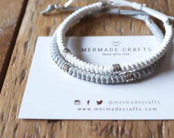 Set of 2 - Neutral Tone Knotted Bracelets - Couple Friendship Matching Macrame Set - Natural Colour Pattern
