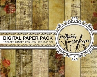 shabby papers, digital background, Scrapbook, printable paper, grunge, vintage wedding, romantic of roses, old paper pack #14