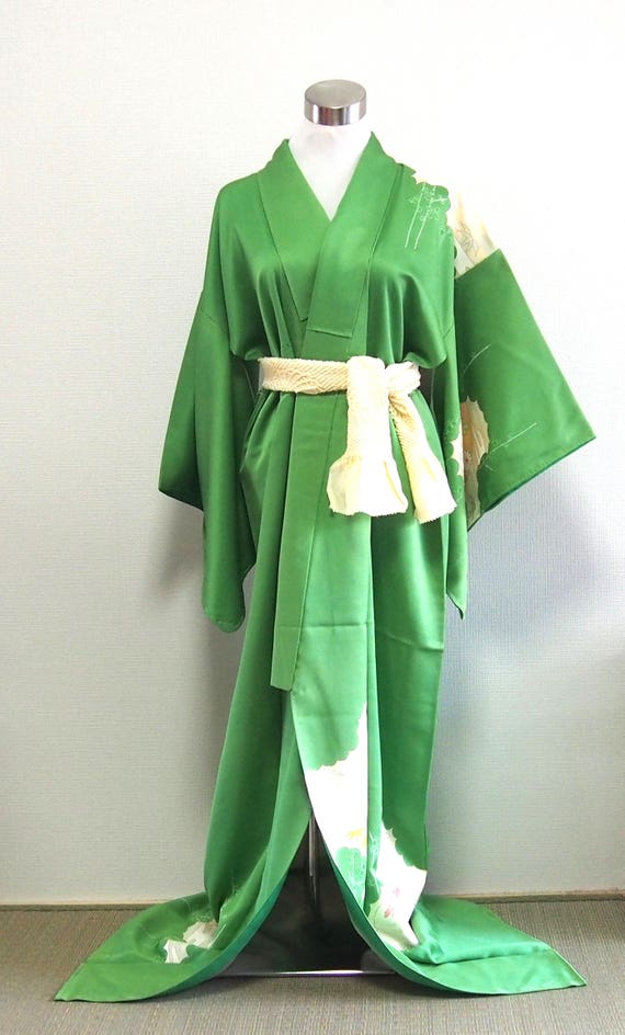 green satin kimono