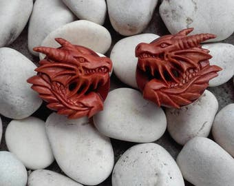 A pair of Dragon wood tunnel, ear gauges, ear plugs, wood plugs, carved wood plugs, ear plugs gauges, 2g - 1 inch plugs, best selling items