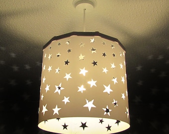 White Stars Lampshade + EREKI Magnetic Set (More Colours Available) changing the light using magnetic attraction, perfect for nursery