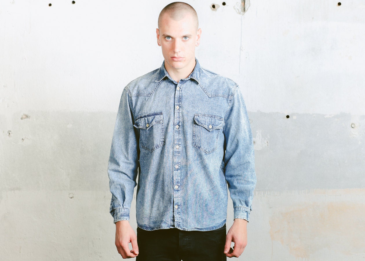 Vintage 90s Jean Shirt Long Sleeve Mens Urban Hipster Clothing Men Denim Wear Boyfriend Size Medium Vintage 90s Jean Shirt Long Sleeve Mens Urban Hipster Clothing Men Denim Wear Boyfriend Size Medium