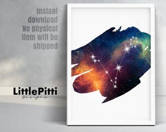 Pisces constellation art, pisces zodiac, zodiac constellation, astrology print, pisces wall art, march birthday, february birthday, star map