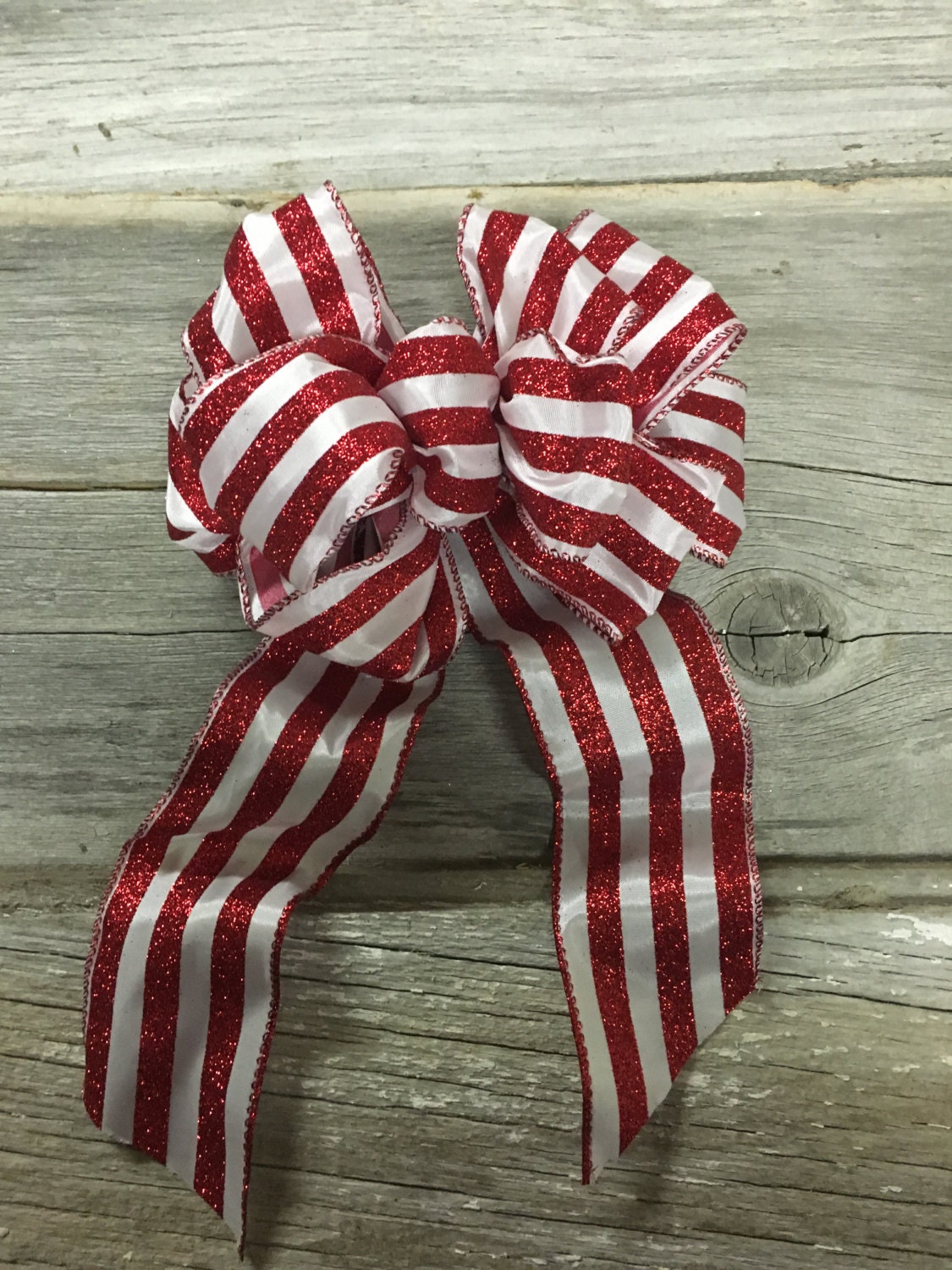 LAST ONE Red and White stripe bow wreath bow decorative