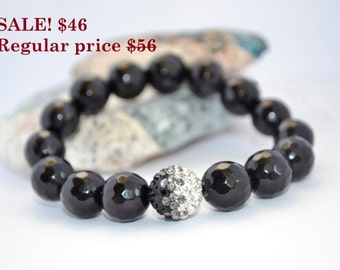 SALE Statement Bracelet SALE Statement Jewelry Black Agate Bracelet Shamballa Bracelet Gift for Her