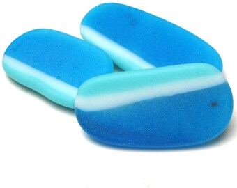 Fused Glass Kiln formed "Beach Glass" Cabochons in Aqua, Turquoise Blue and White Handmade artisan glass component, cabachon
