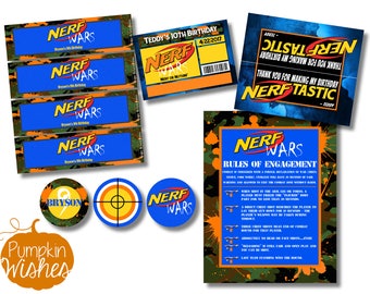 Nerf Wars Birthday/Boy Birthday/Nerf Party Accessories/Nerf Guns/Military Birthday/Army Birthday/Camo Party