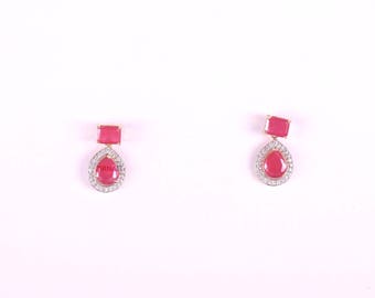 Indian Jewelry, ruby, zircon, chandelier, bridal, red, white stones earring