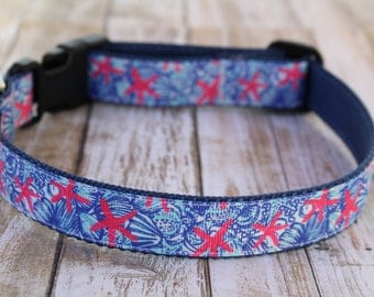 Starfish Dog Collar - Personalized Dog Collar - Nautical Dog Collar - Preppy Dog Collar - Starfish Dog Leash - Starfish Dog Harness