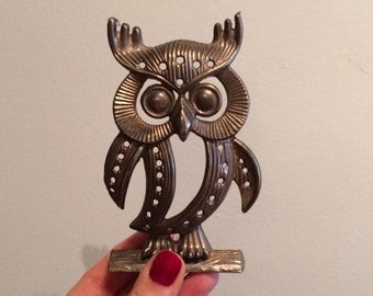 vintage, brass, owl stud earring holder, adorable