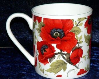 Poppy 1 pint bone china mug - Poppies all around mug -- personalised if required at no extra cost