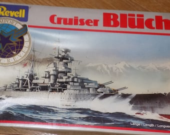 Complete, Sealed Revelle German Cruiser Blucher Battleship Model Kit From W. Germany, 1985. 1/720 scale