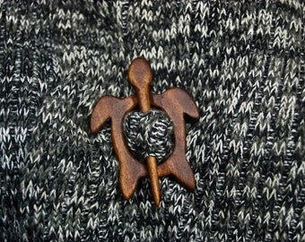 Turtle wooden shawl pin, Scarf pin, Hair pin