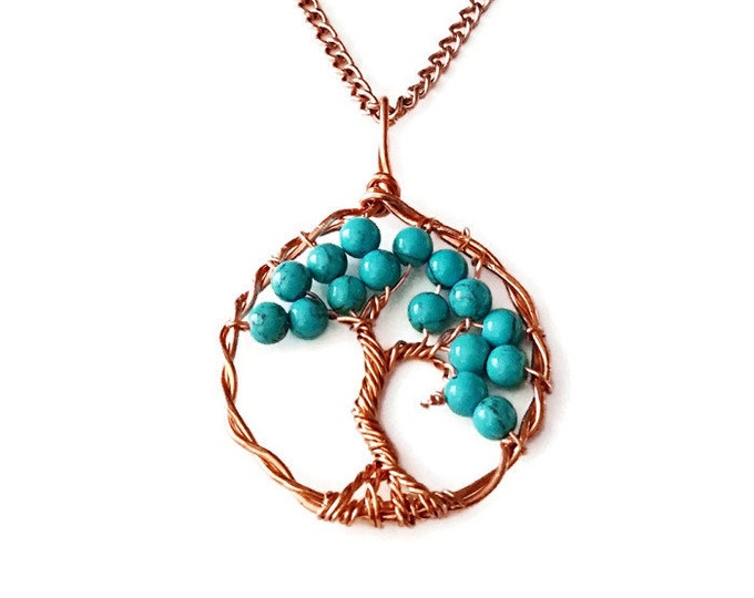 Turquoise and Copper Tree of Life Necklace, December Birthstone, Chakra Necklace, Unique Birthday Gift, Tree of Life Jewelry, Metaphysical