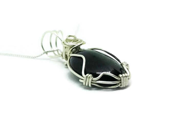 Sterling Silver Wrapped Black Onyx Necklace, Root Chakra Necklace, Onyx Pendant, Unique Birthday Gift, Healing Gemstone Necklace
