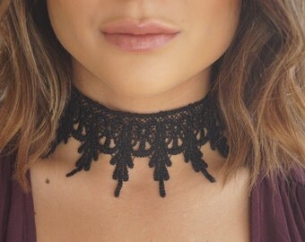 Black Choker Necklace| Black Lace Choker | Black Lace Choker Necklace| Thick Black Choker| Featherd Choker Necklace| Statement Choker