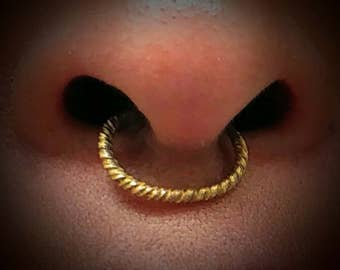 Fulani Gold Twisted Nose Rings- Tribal Nose Ring- Fulani Gold Hoop Nose Ring - Septum Nose Ring- Peul Nose Ring
