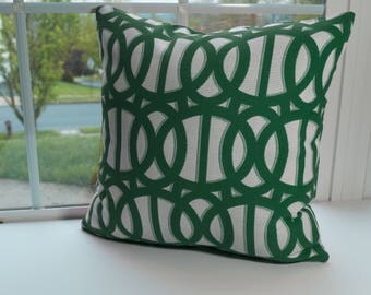 Outdoor Pillow Cover - Green and White Pillow Cover - Sunbrella® Fabric Pillow Cover - Reflex Emerald - Outdoor Throw Pillow Cover