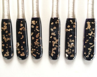 Purple and gold fused glass swizzle sticks / drinks stirrers