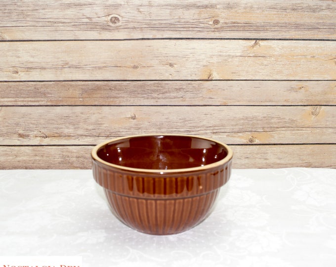 Vintage Over And Back Glazed Yellow Ware Pottery Bowl | Rustic Home Decor