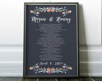 Thinking Out Loud Wedding song lyric art, unique wedding gift, unique bridal shower gift, gift for bridal shower wedding present song lyrics
