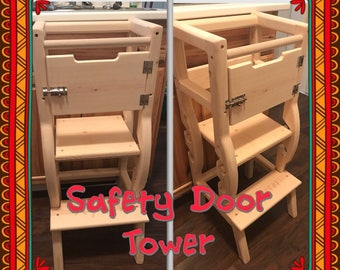 learning helping stool Adjustable Two Levels (PLAIN WOOD) with Engraving or Safety Door option
