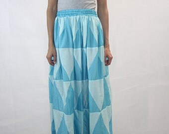 VINTAGE Annie Lantz Blue Taffeta 80s Maxi Skirt Size 10 (Xs-S)