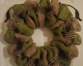 Natural and Sage Green Burlap Wreath