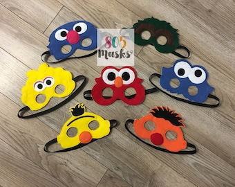 Sesame Street Inspired Masks, Kids Masks, Kids Costumes, Elmo Mask, Cookie Monster Mask, Big Bird Mask, Bert & Ernie Mask, Halloween Costume
