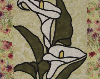 Lilies Patchwork Stained-glass Wall Hanging - Tenture Patchwork des Lis style vitraux