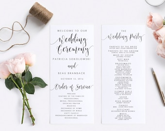 Wedding Program Template, Instant Download, Digital Calligraphy, Editable PDF, Printable Template, Wedding Template, Program-#SN022_P