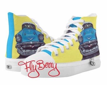 57 Chevy Shoes - 1957 Chevrolet Bel Air Sneakers - Chevy Cartoon Artwork ZIPZ® High Tops - Chevy Lover Gift - Oldtimer - Car Lover