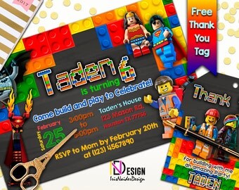 SALE 10% OFF Lego Invitation, Lego Birthday Invitation, Lego Party Invitation, Lego Invite, Lego Party, Lego Birthday, Boys invitation